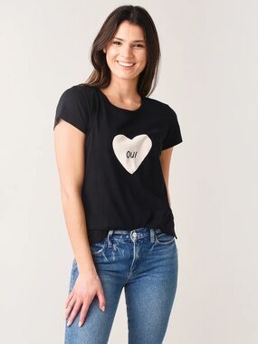 Zadig & Voltaire Black Tee with Cream Heart 'oui' Graphic